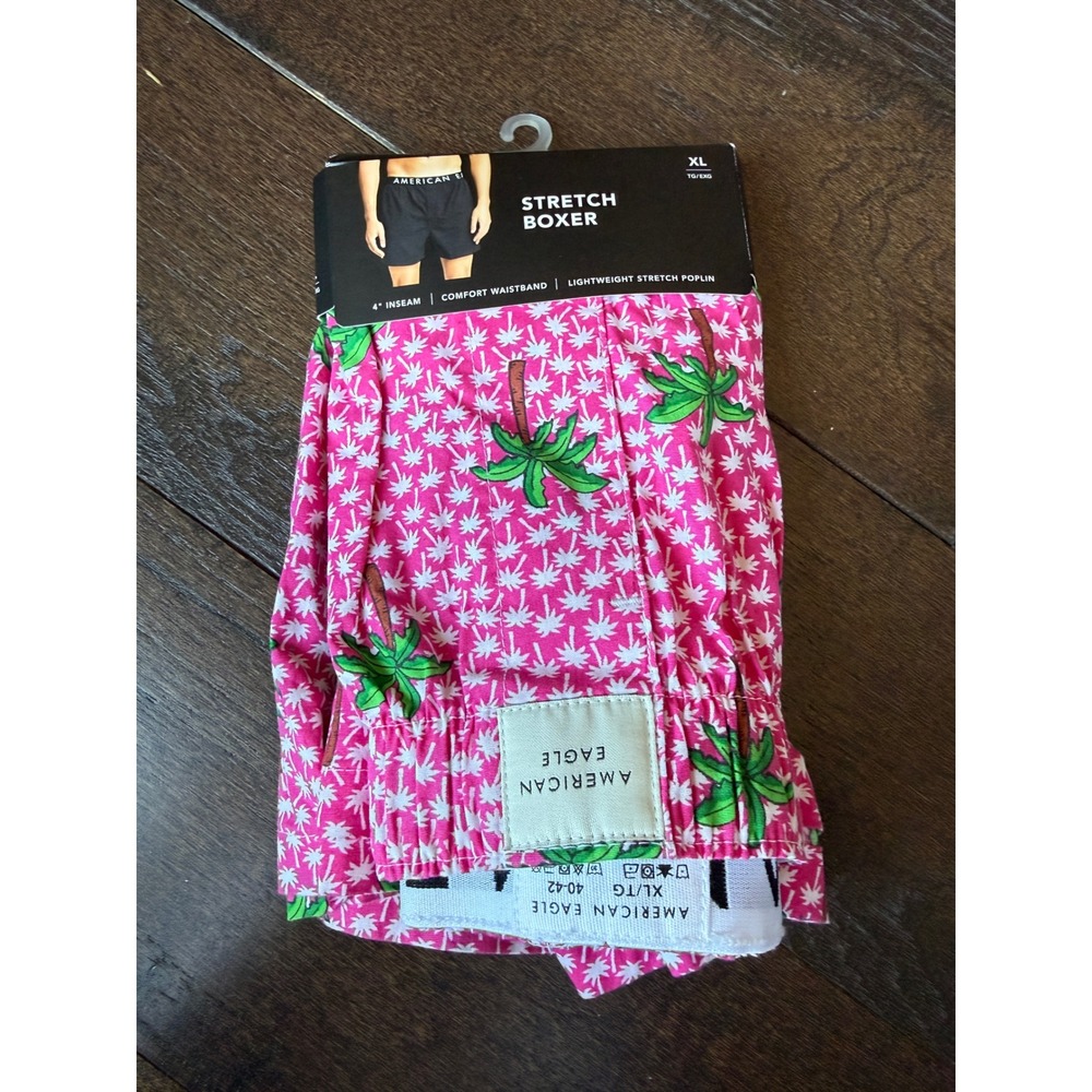 American Eagle Stretch Boxer men XL Pink NWT Palm Tree Tropical Print Underwear